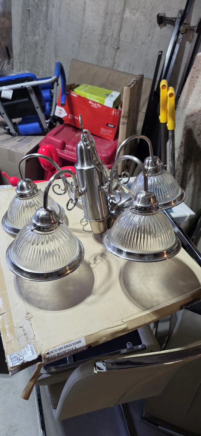 Silver Chandelier with 5 Glass Shades