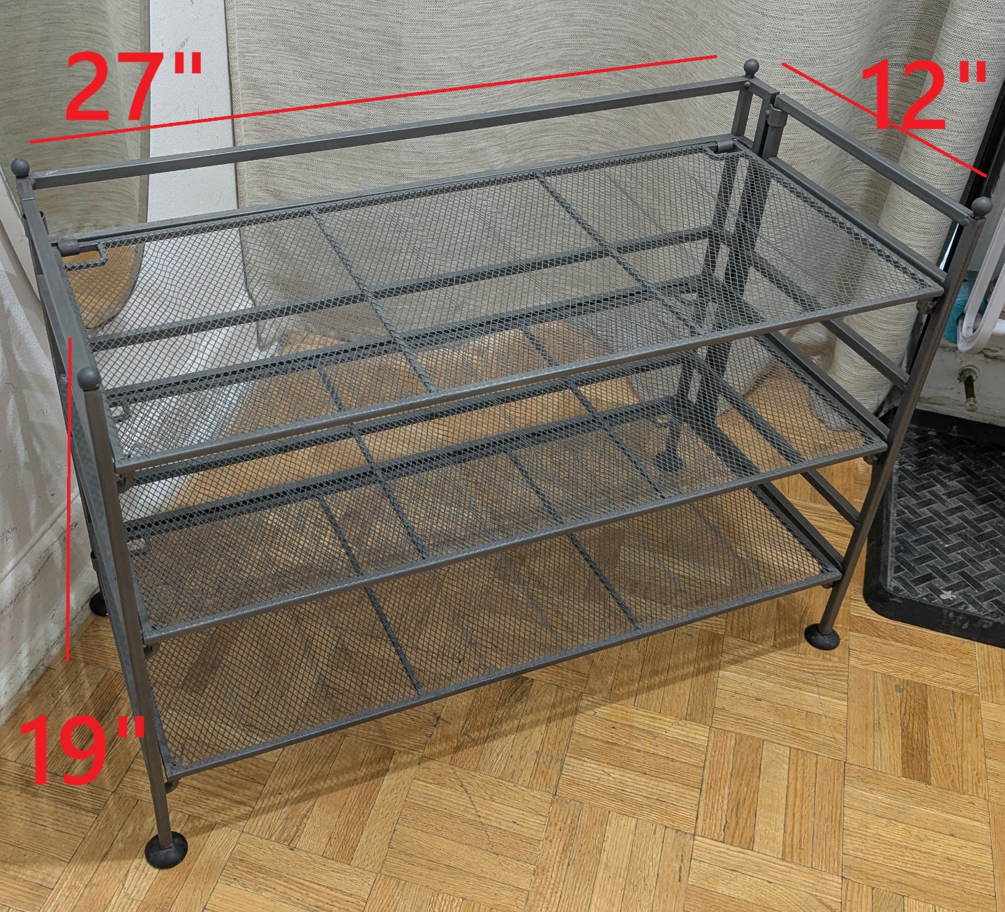 Portable Folding Iron Metal 3-Tier Floor Shoe Rack. Storage