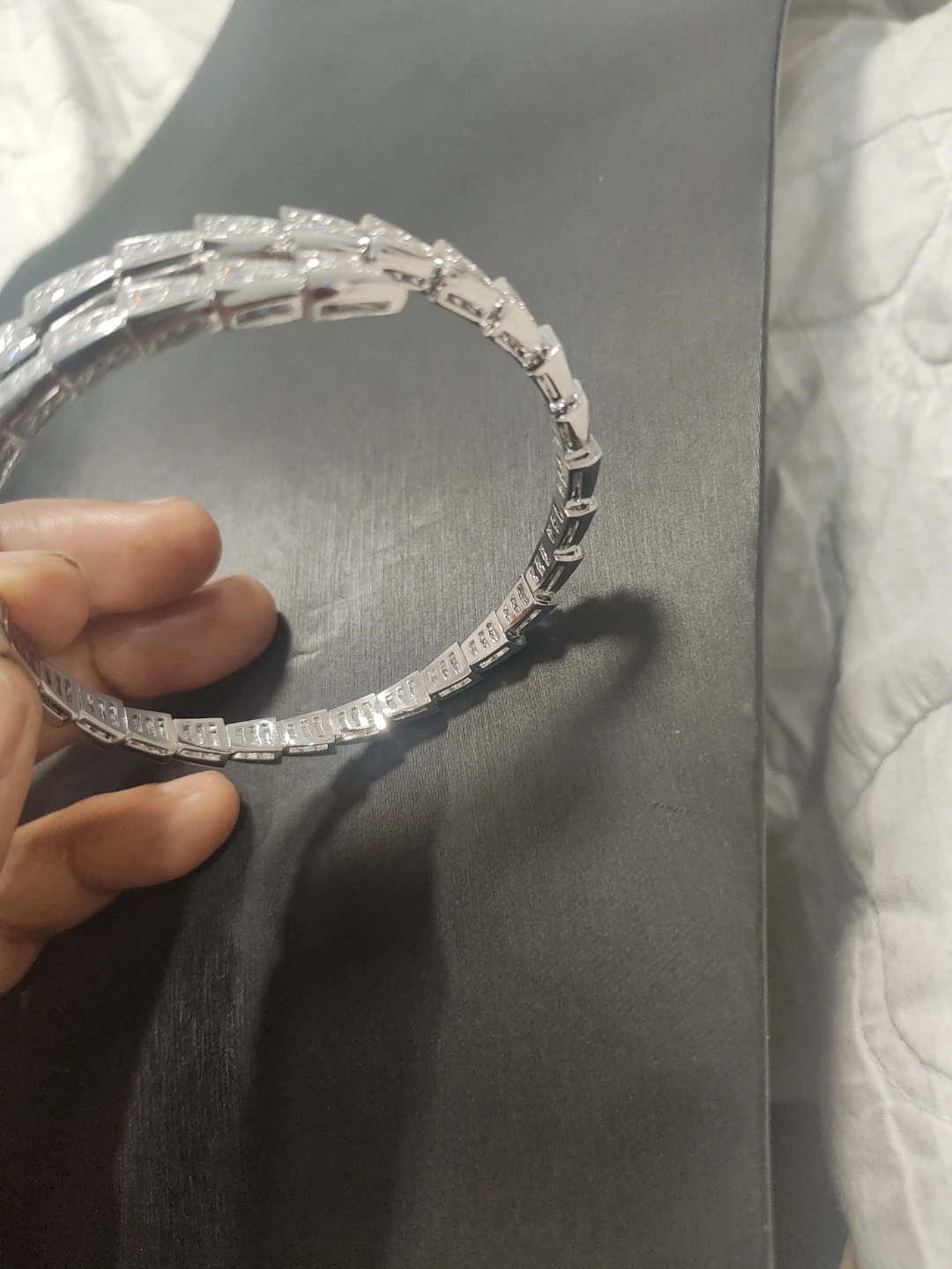 Silver Snake Bangle Bracelet with Crystals - photo 2