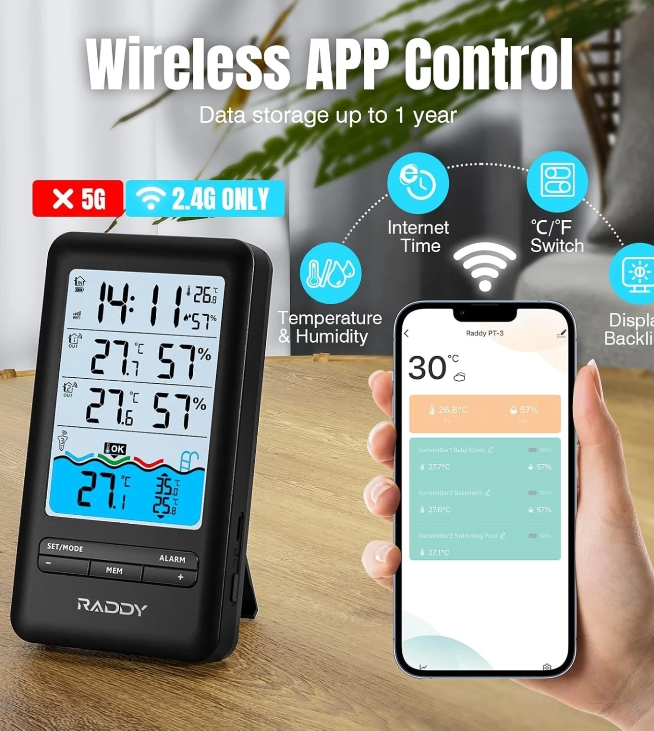 Raddy Wireless Temperature and Humidity Monitor - photo 2
