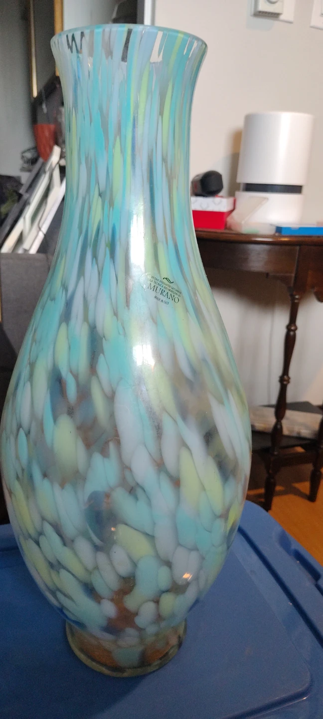 Murano Glass Vase - Blue Green Swirls - photo 2
