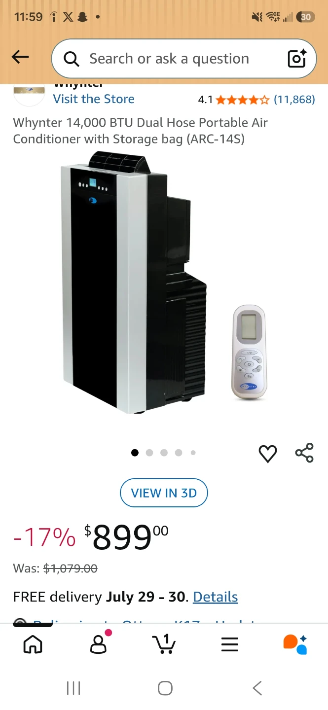 Whynter 14,000 BTU Dual Hose Portable Air Conditioner (ARC-14S)
