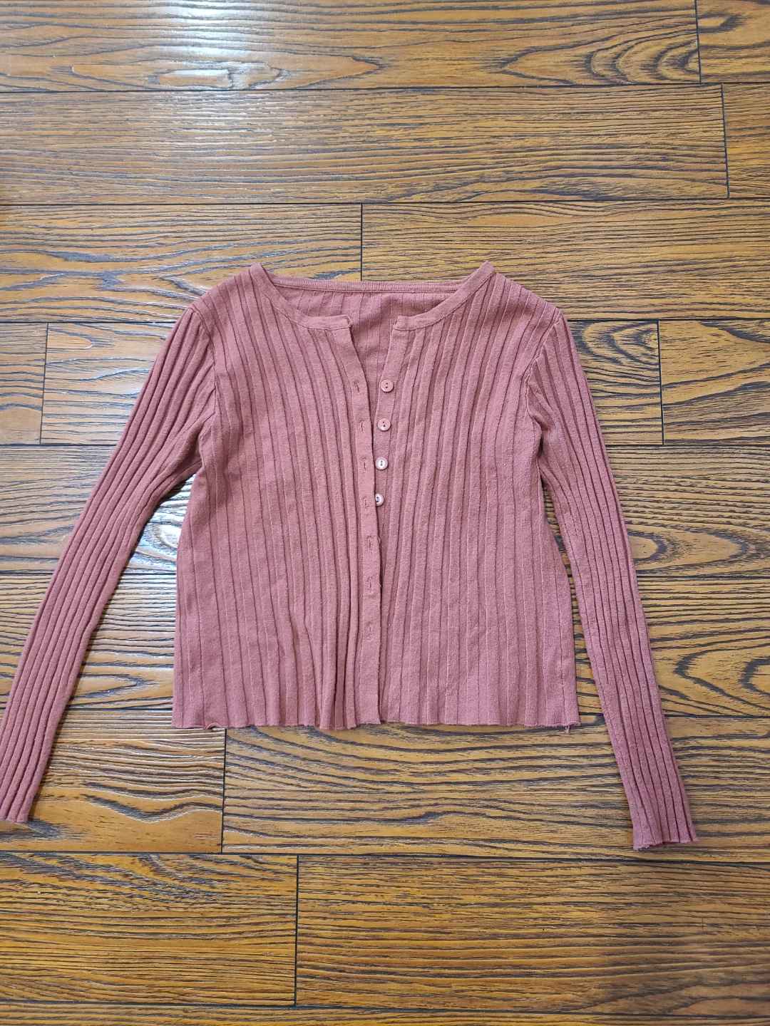 Ribbed Button-Up Cardigan (Dusty Rose)