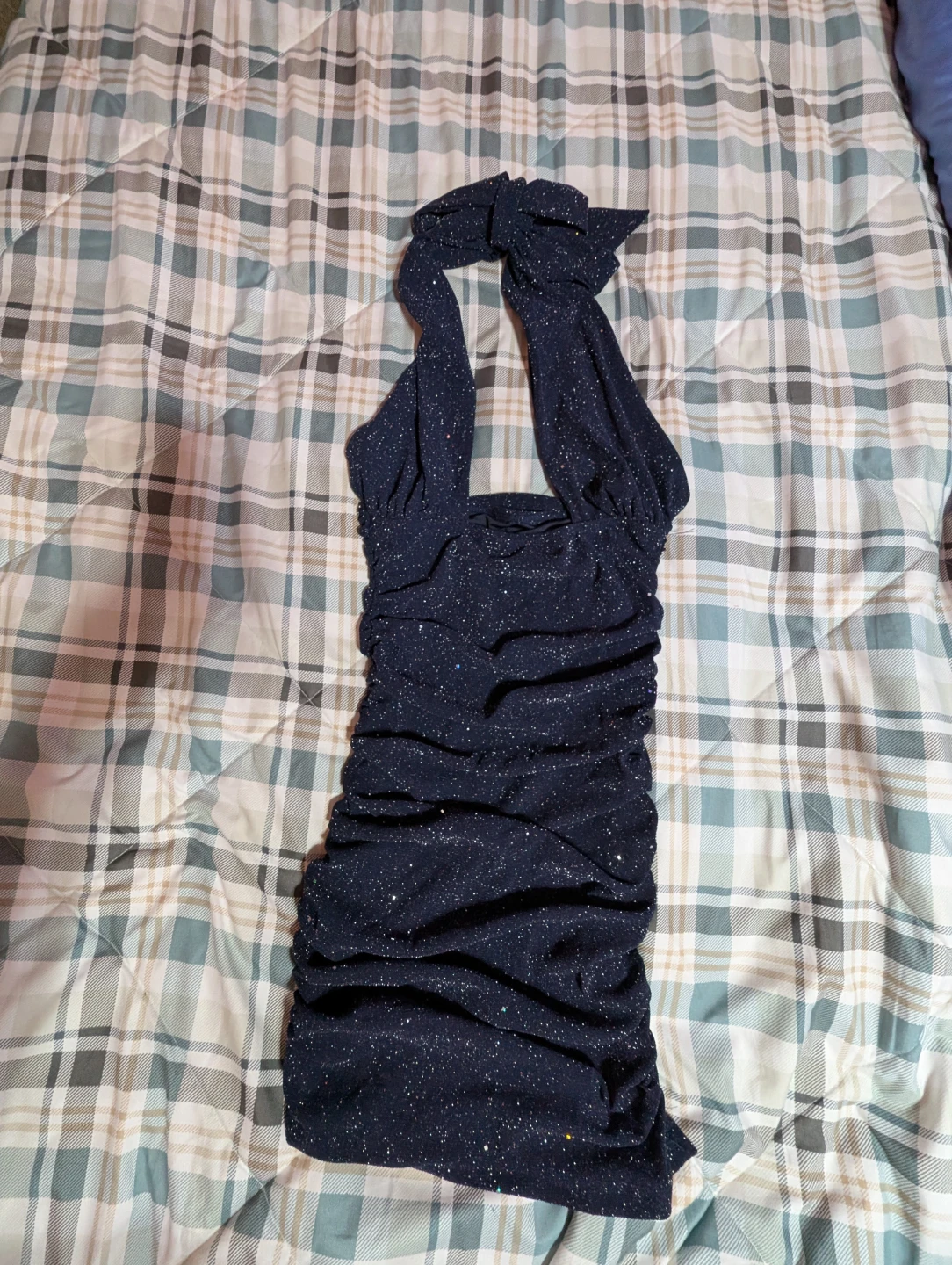 SHEIN Navy Ruched Glitter Bodycon Dress
