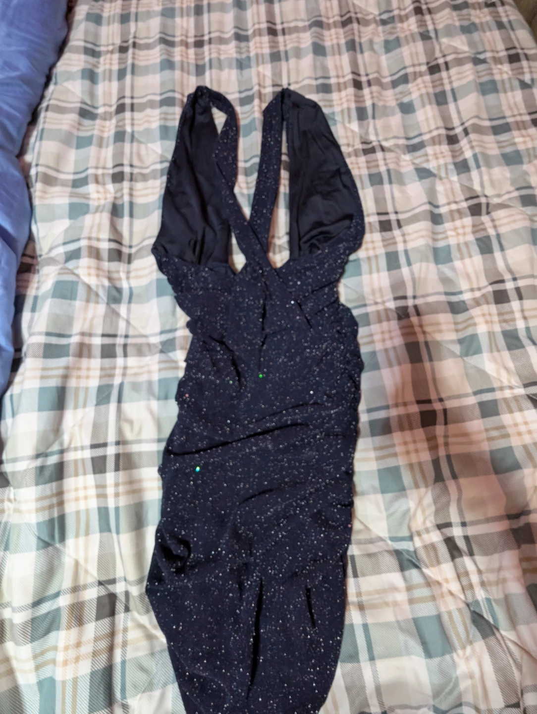 SHEIN Navy Ruched Glitter Bodycon Dress - photo 3