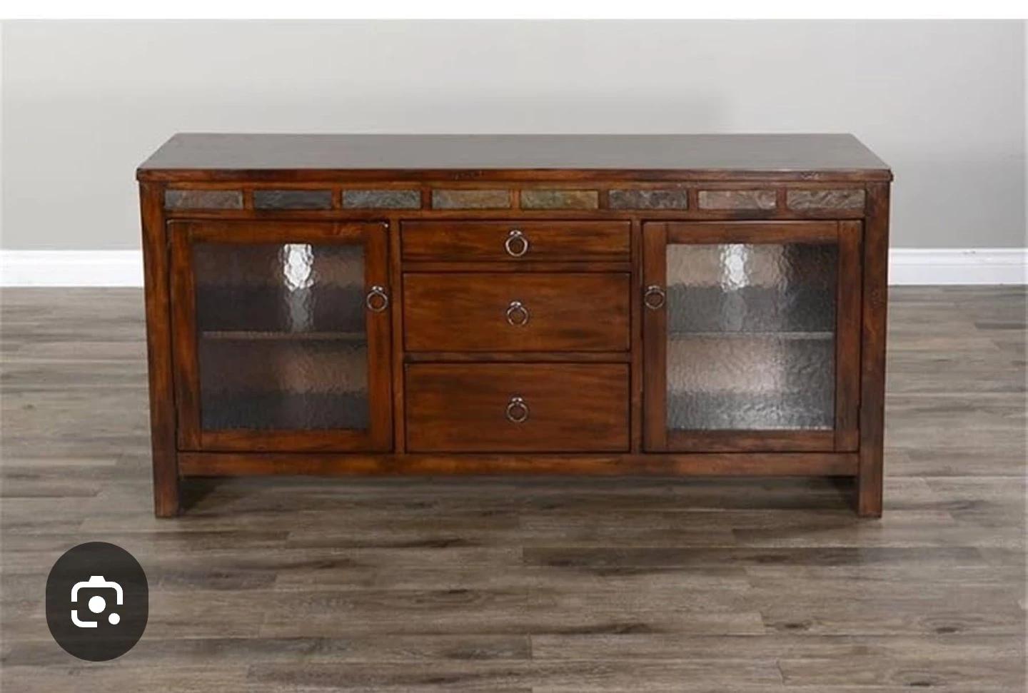 Wooden TV Stand with Glass Doors and Drawers