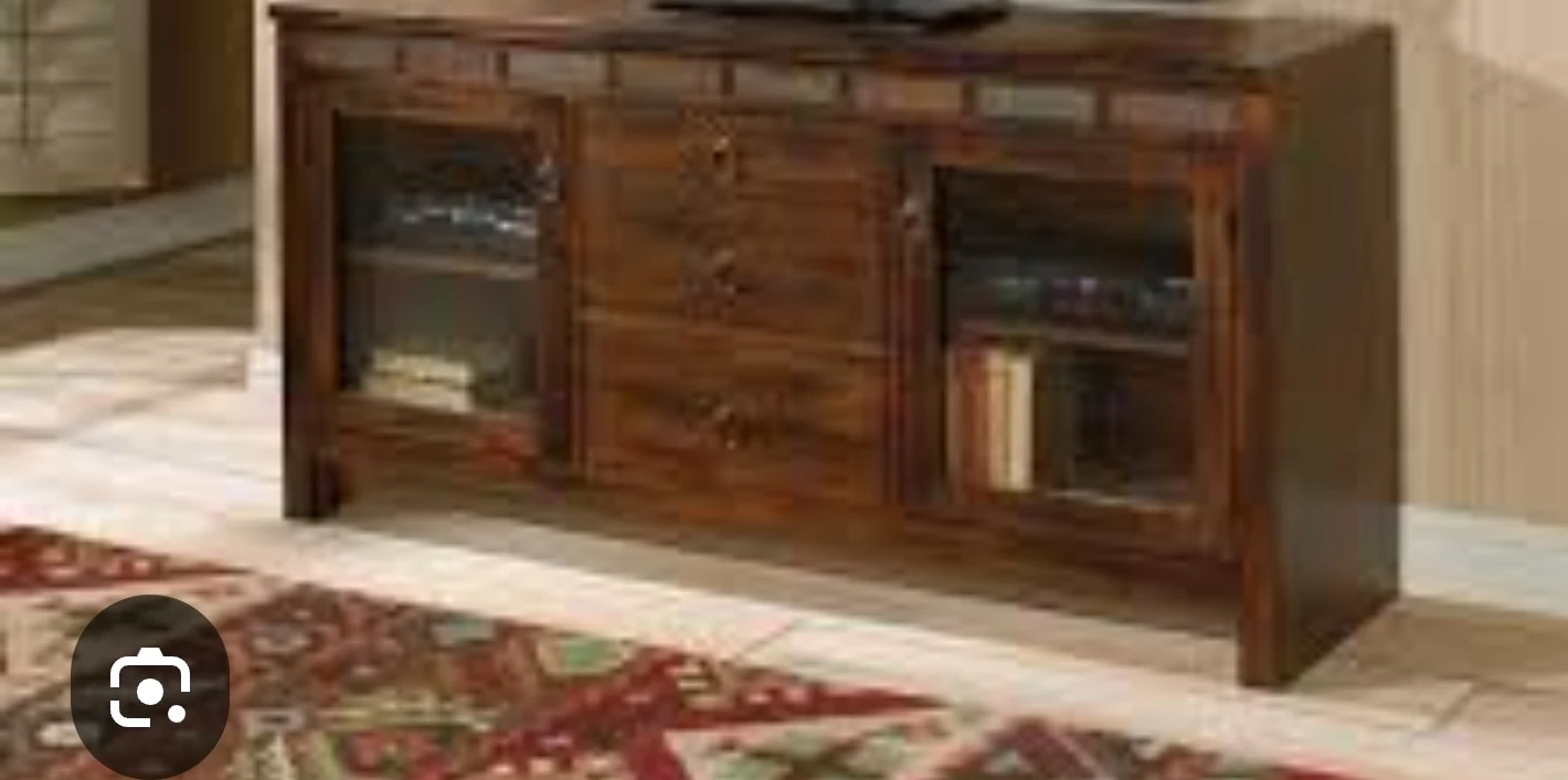 Wooden TV Stand with Glass Doors and Drawers - photo 2