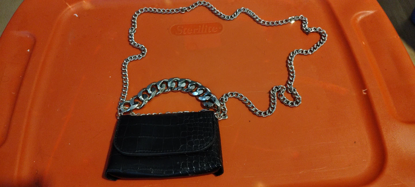 Black Crocodile Print Wallet with Chain