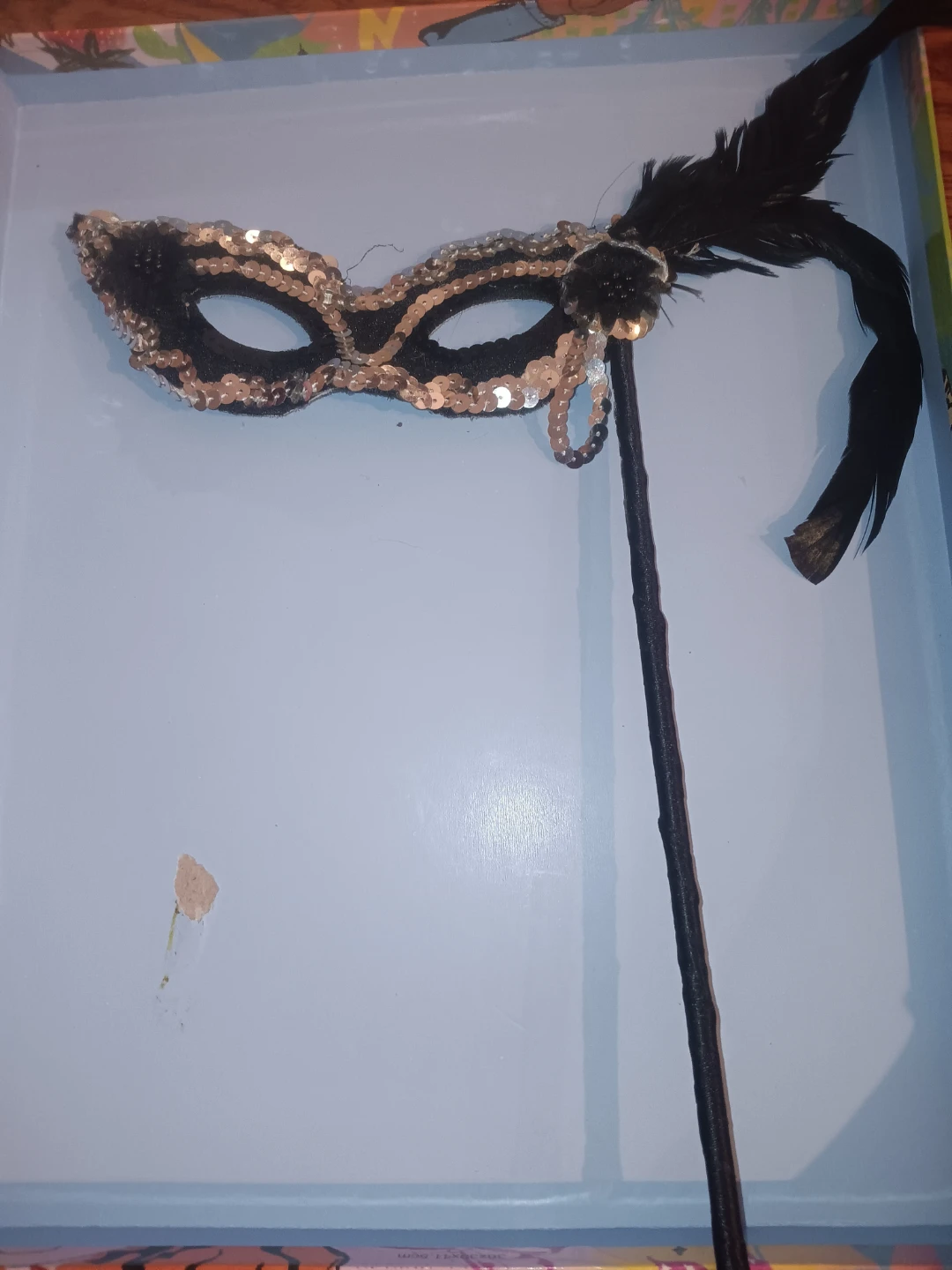 Black and Silver Sequined Masquerade Mask with Feather - photo 2