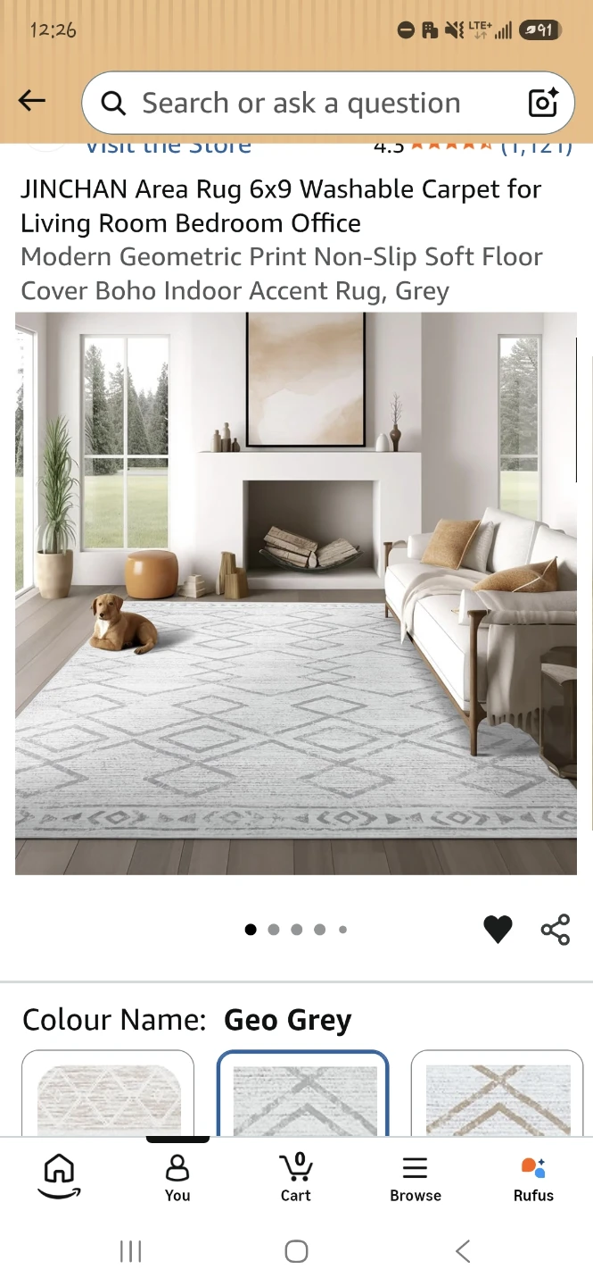 Rug Boho White Grey Geometric 6' by 9'