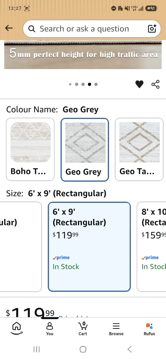 Rug Boho White Grey Geometric 6' by 9' - photo 4