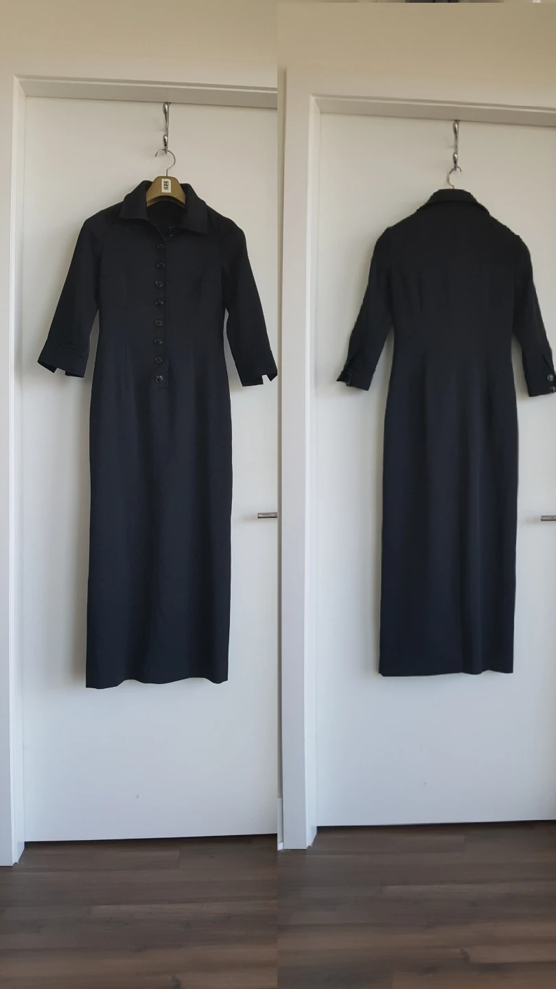 Black Collared Button-Up Maxi Dress