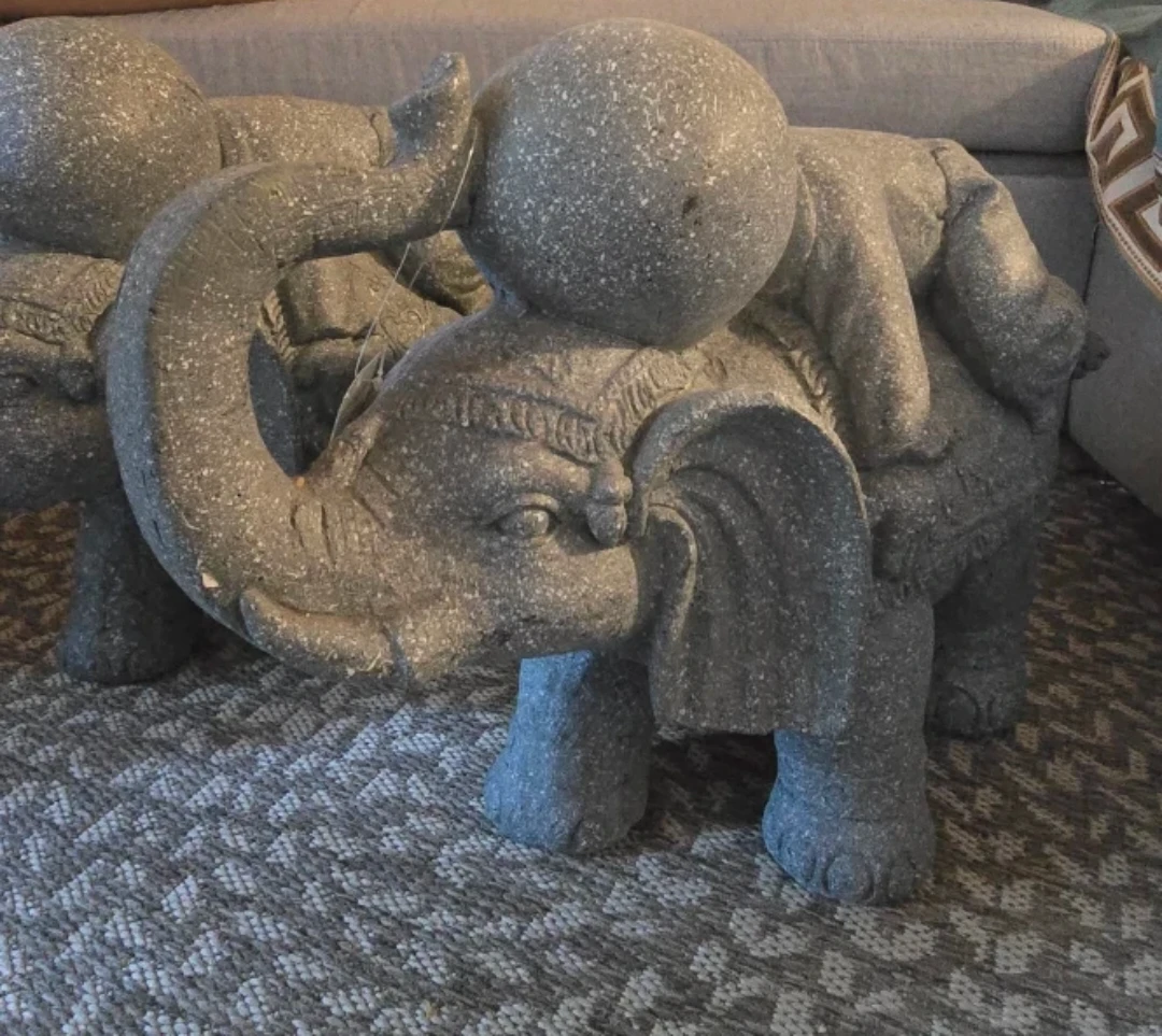 Elephant and Rider Statues (Pair) - photo 3