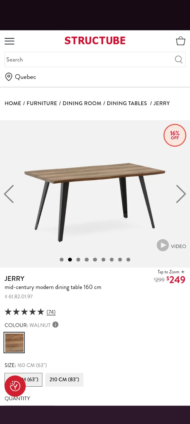 Structube JERRY Mid-Century Modern Dining Table 160 cm