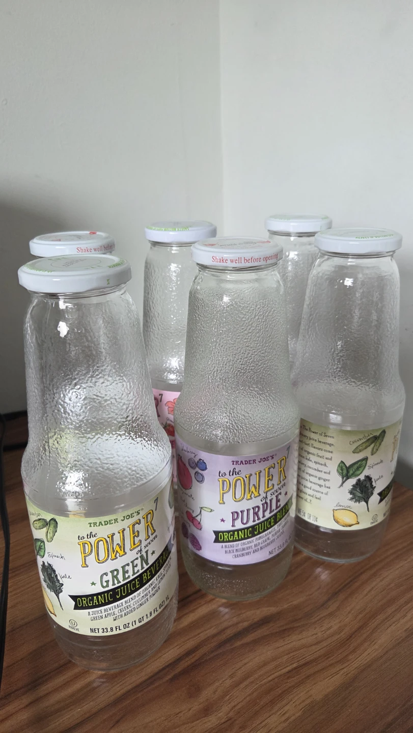6x Trader Joe's Glass Bottles – 1L Each – Cleaned & Reusable