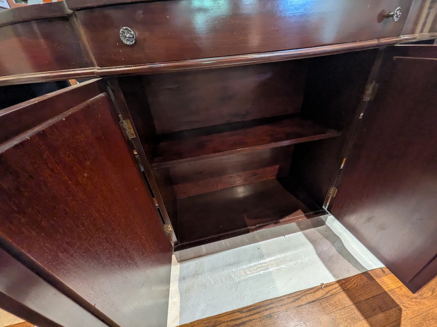 Vintage Dark Wood Buffet with Mirrored Cabinet Doors - photo 3