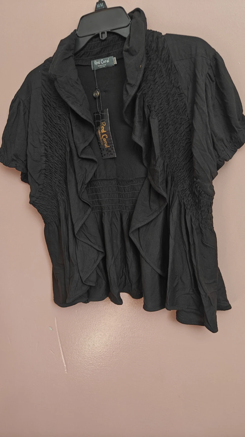 Red Coral Black Ruched Ruffle Top - photo 2