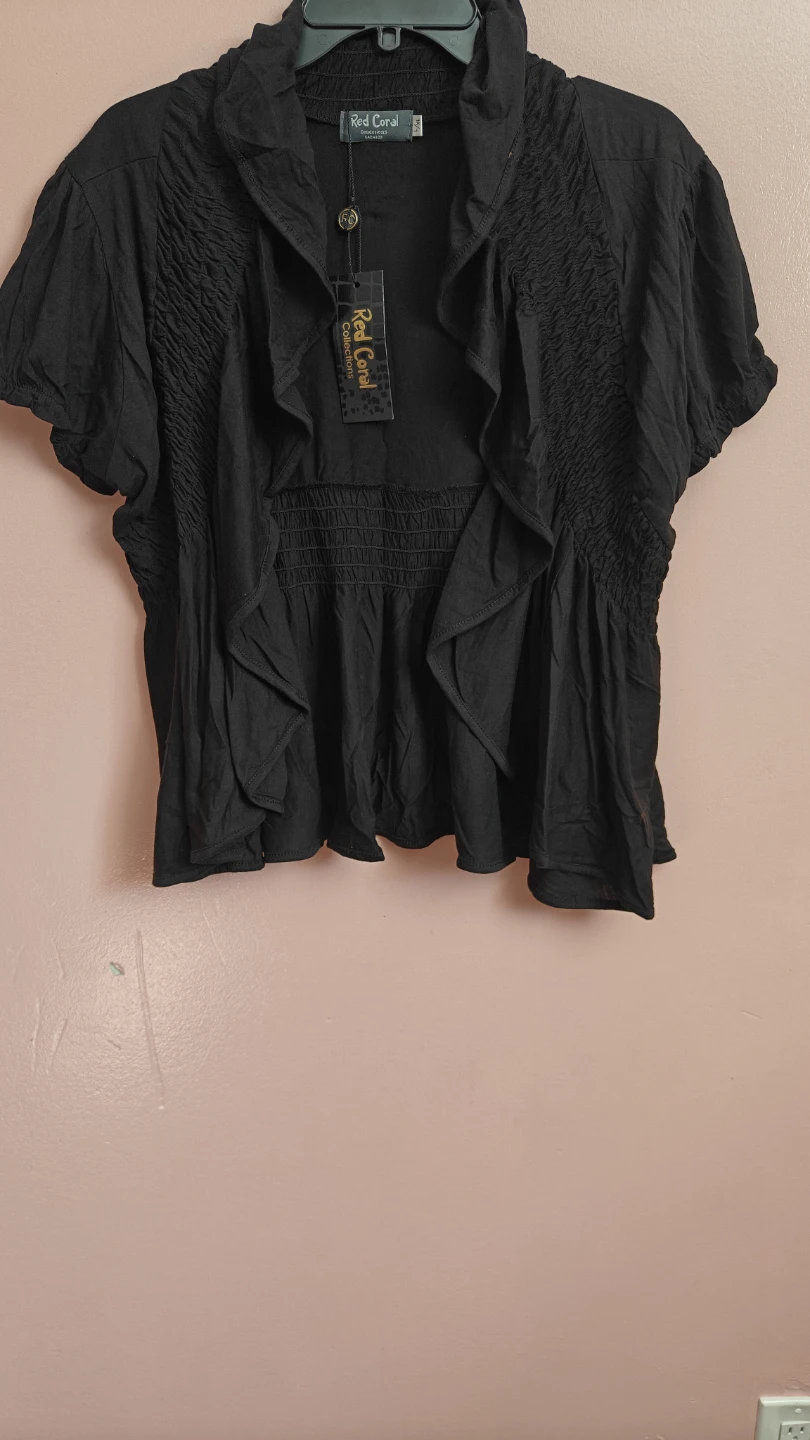 Red Coral Black Ruched Ruffle Top - photo 3