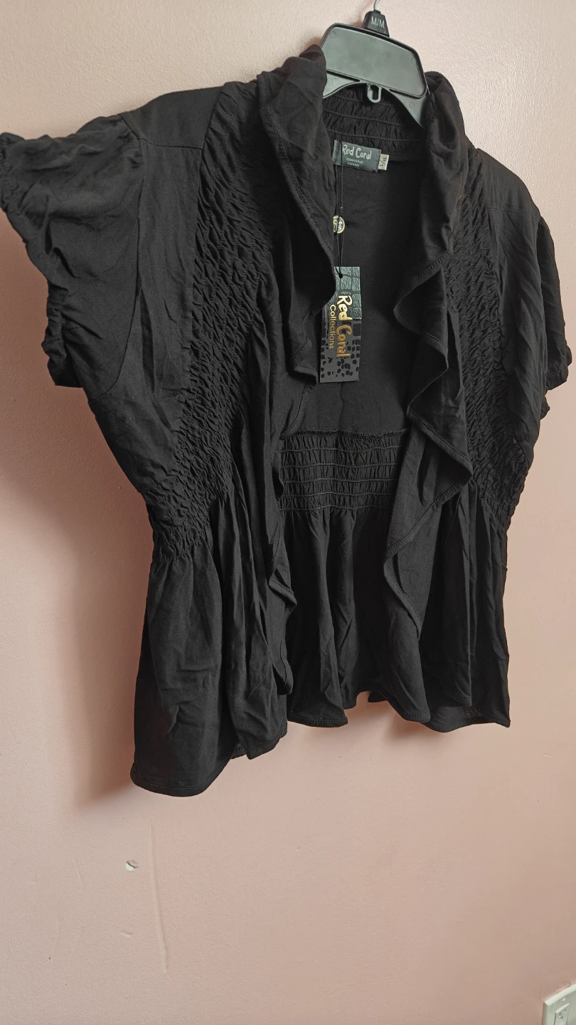 Red Coral Black Ruched Ruffle Top - photo 4