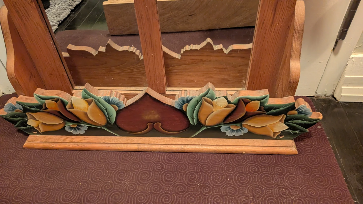 Wooden Hanging Mirror/Shelf and Coat Hooks - photo 2