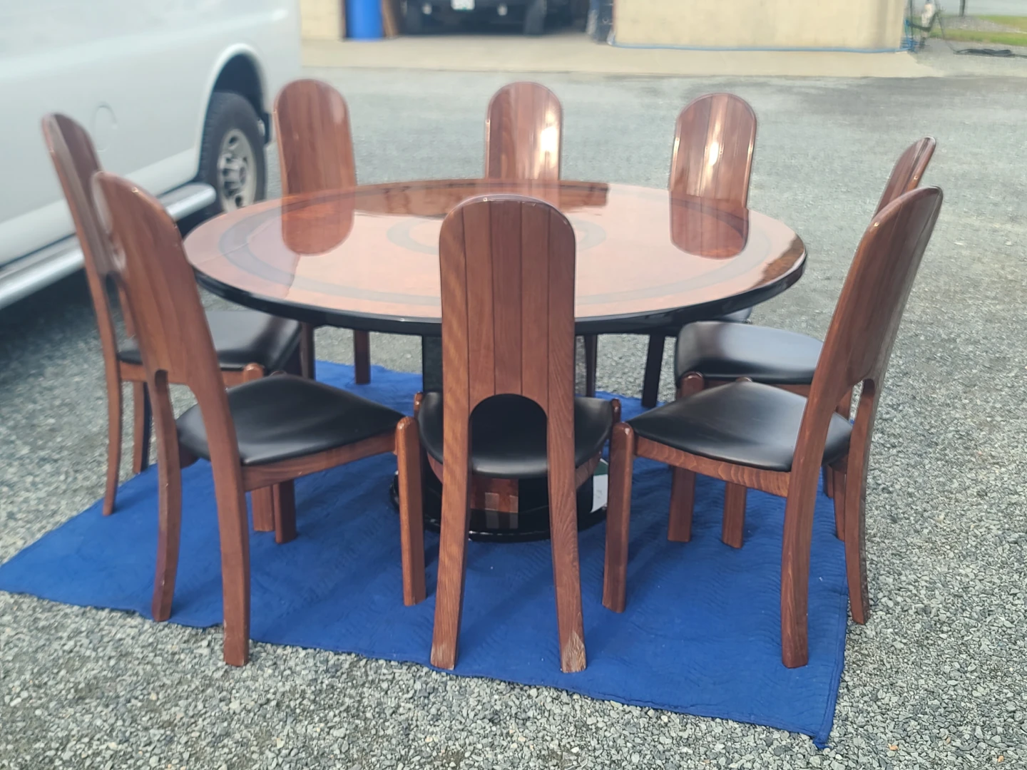 Burl Wood Round Pedestal Dining Table and 8 Chairs Set - photo 2