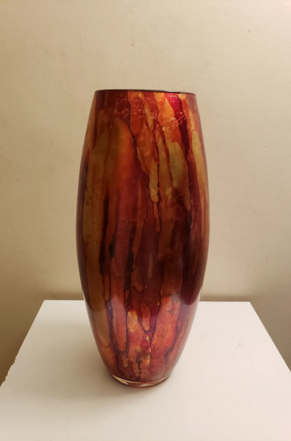 Decorative Glass Vase - Red/Gold Swirl Pattern