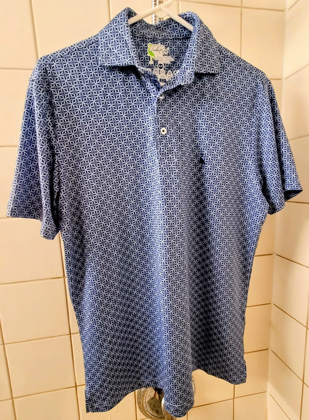 Tailor Bird Blue Geometric Print Polo Shirt