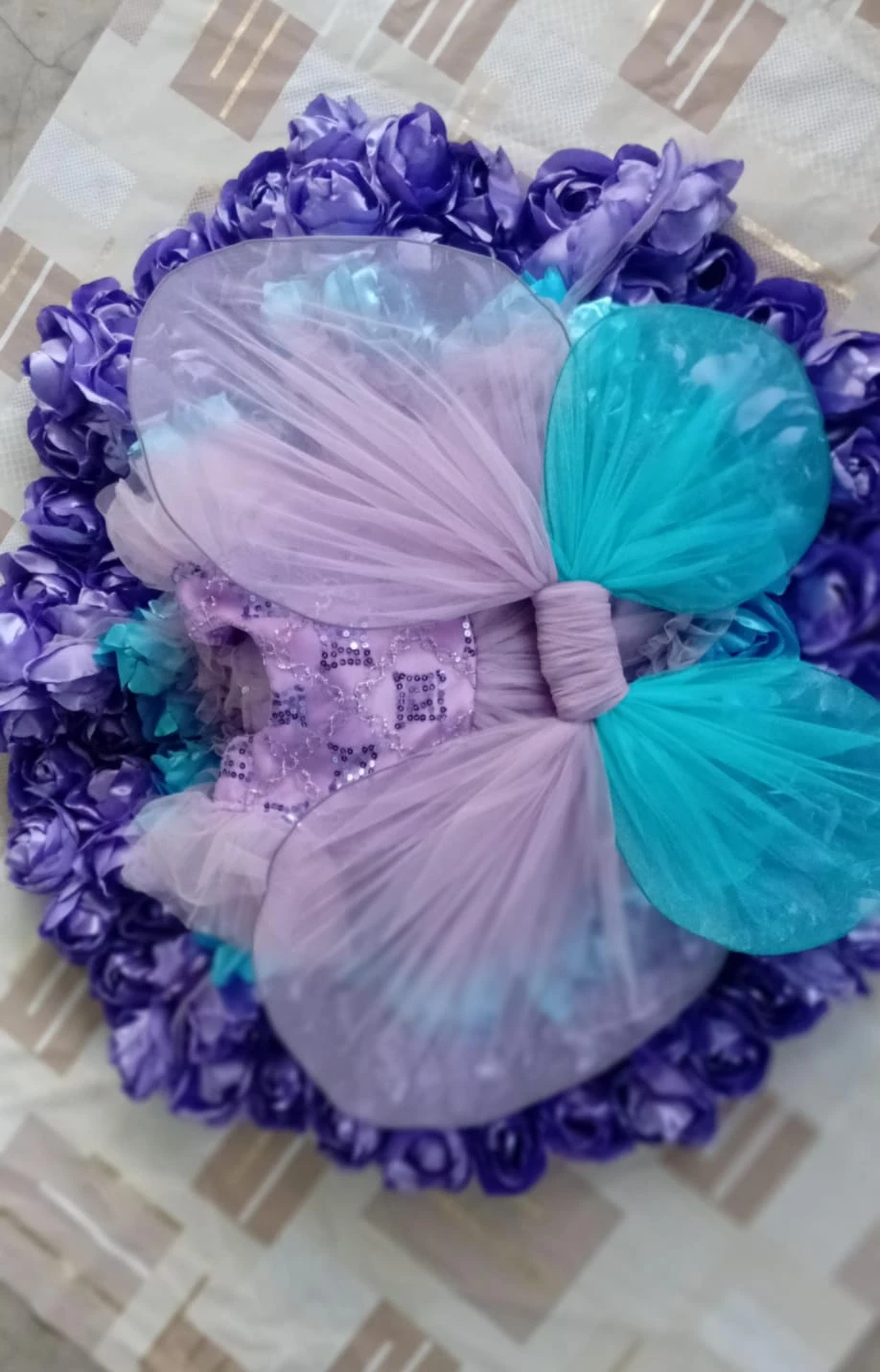 Purple Tulle mommy and baby matching Dress with Flower Trim. - photo 2