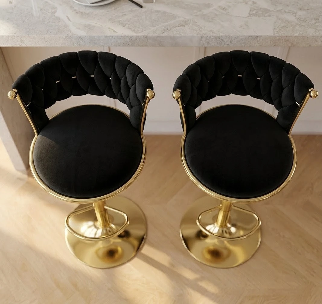 Brand new 2 set Black Velvet Bar Stools with Gold Base