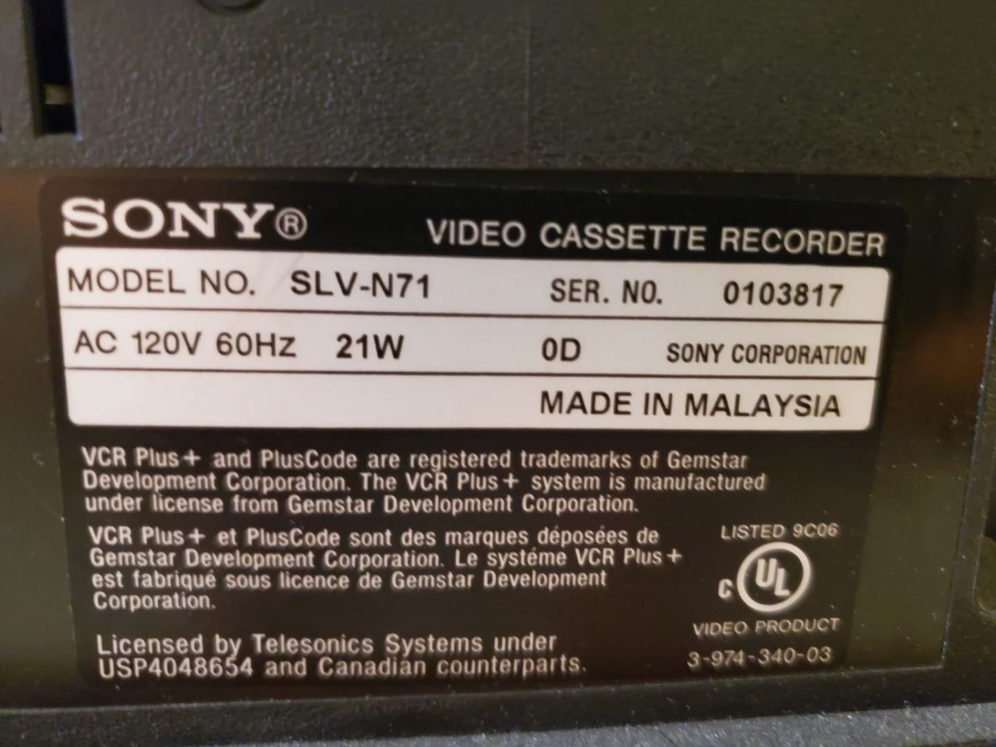 Sony SLV-N71 Hi-Fi Stereo VCR - photo 5