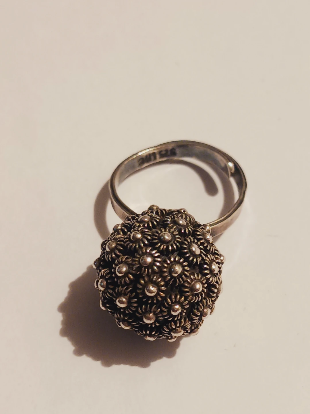 Taxco Mexico 925 Sterling Silver Filigree Flower Ball Ring