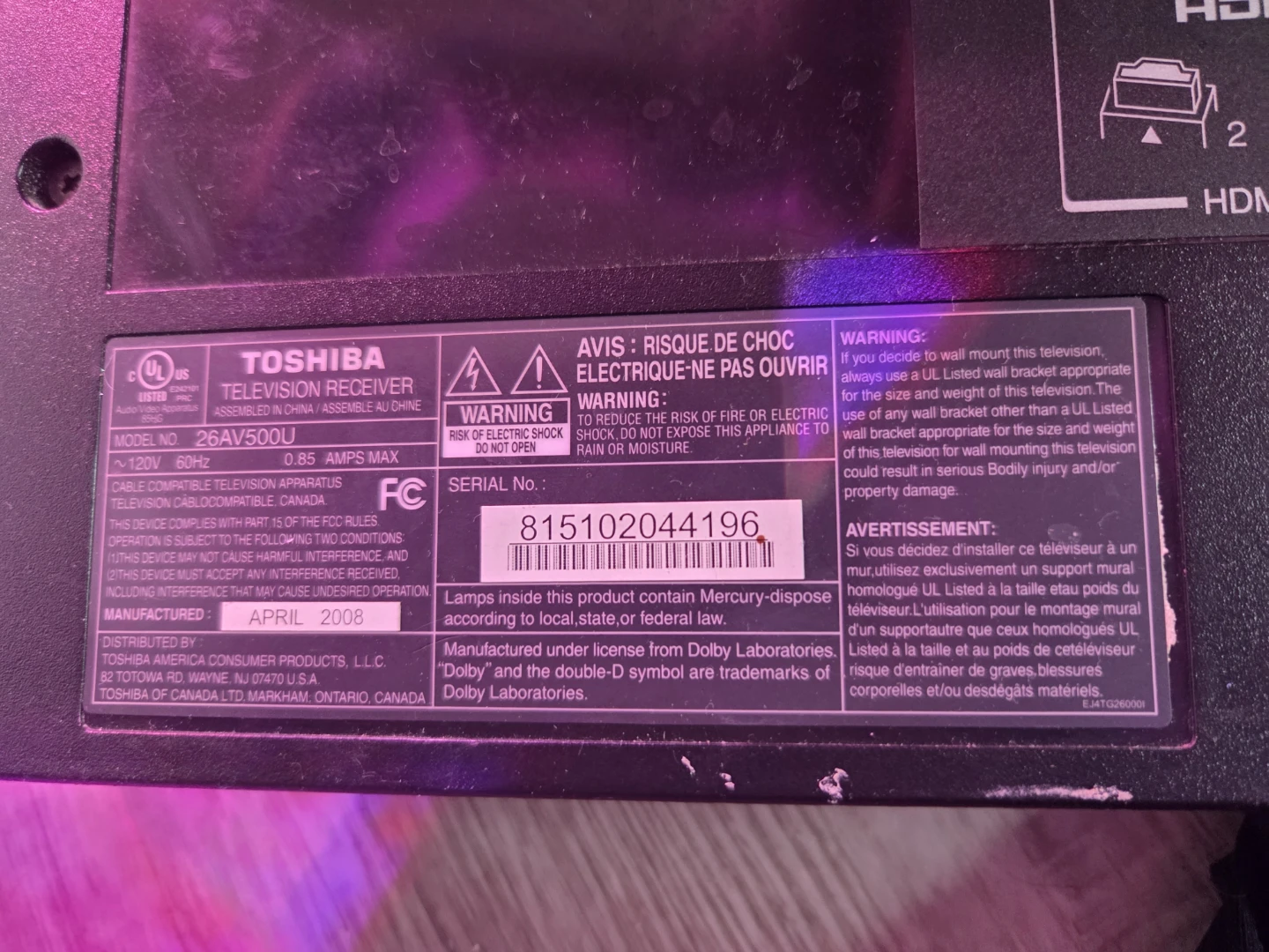 Toshiba 26" Television Receiver - photo 4