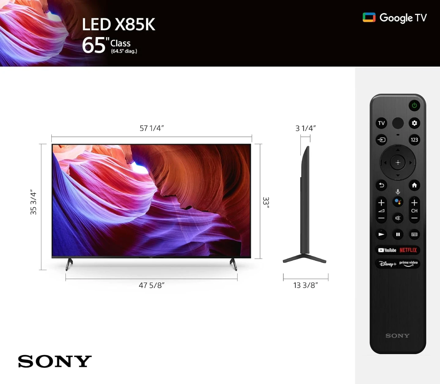 Sony 65" LED X85K 4K UHD Smart Google TV with TV stand - photo 5