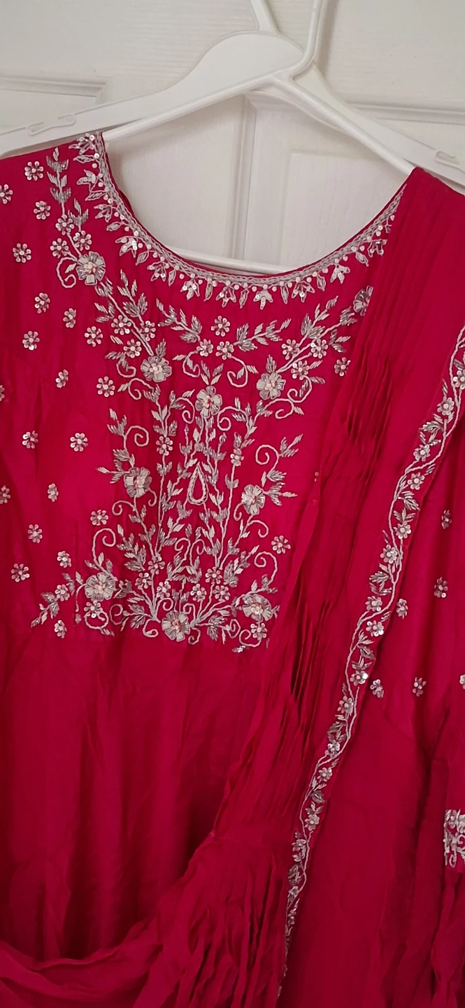 Saree gown hot pink with set - photo 2
