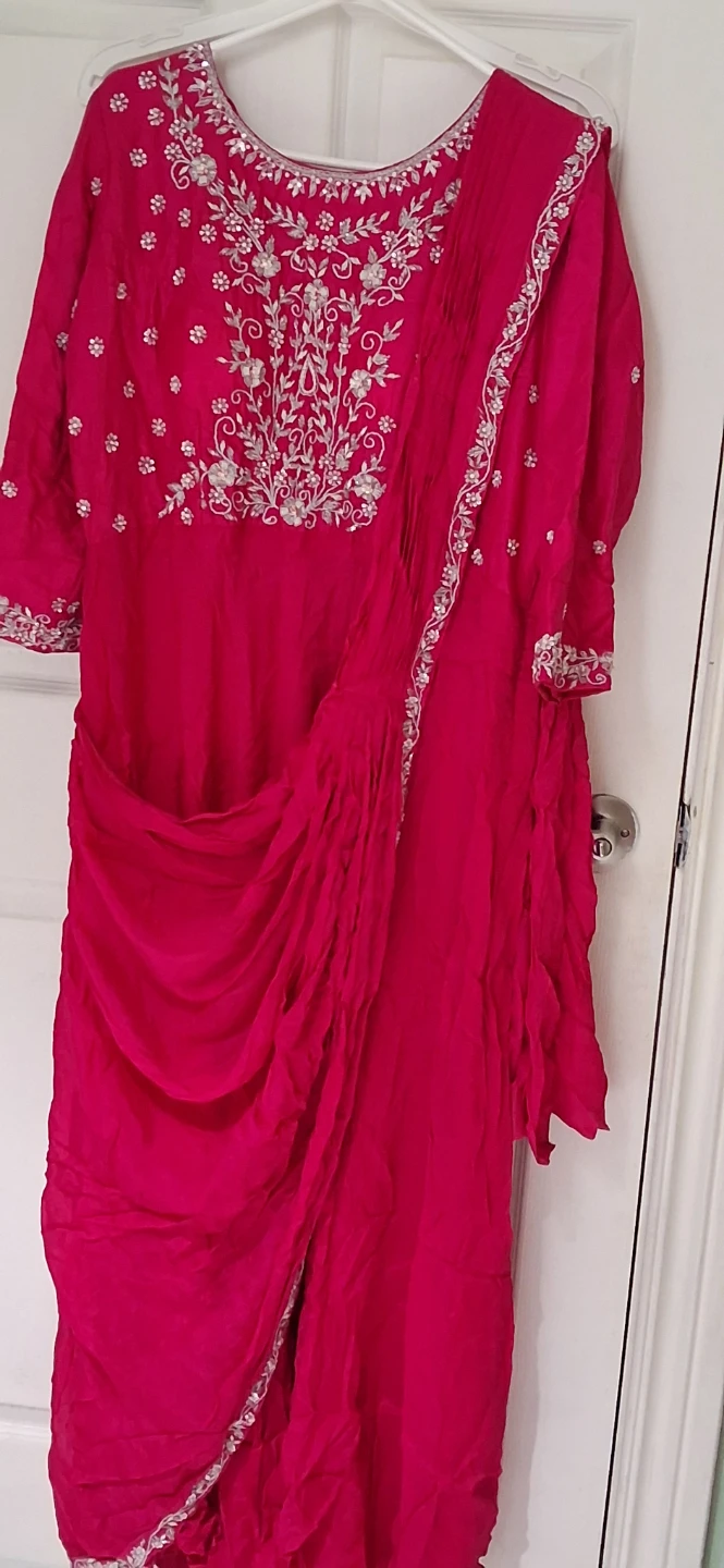 Saree gown hot pink with set - photo 4