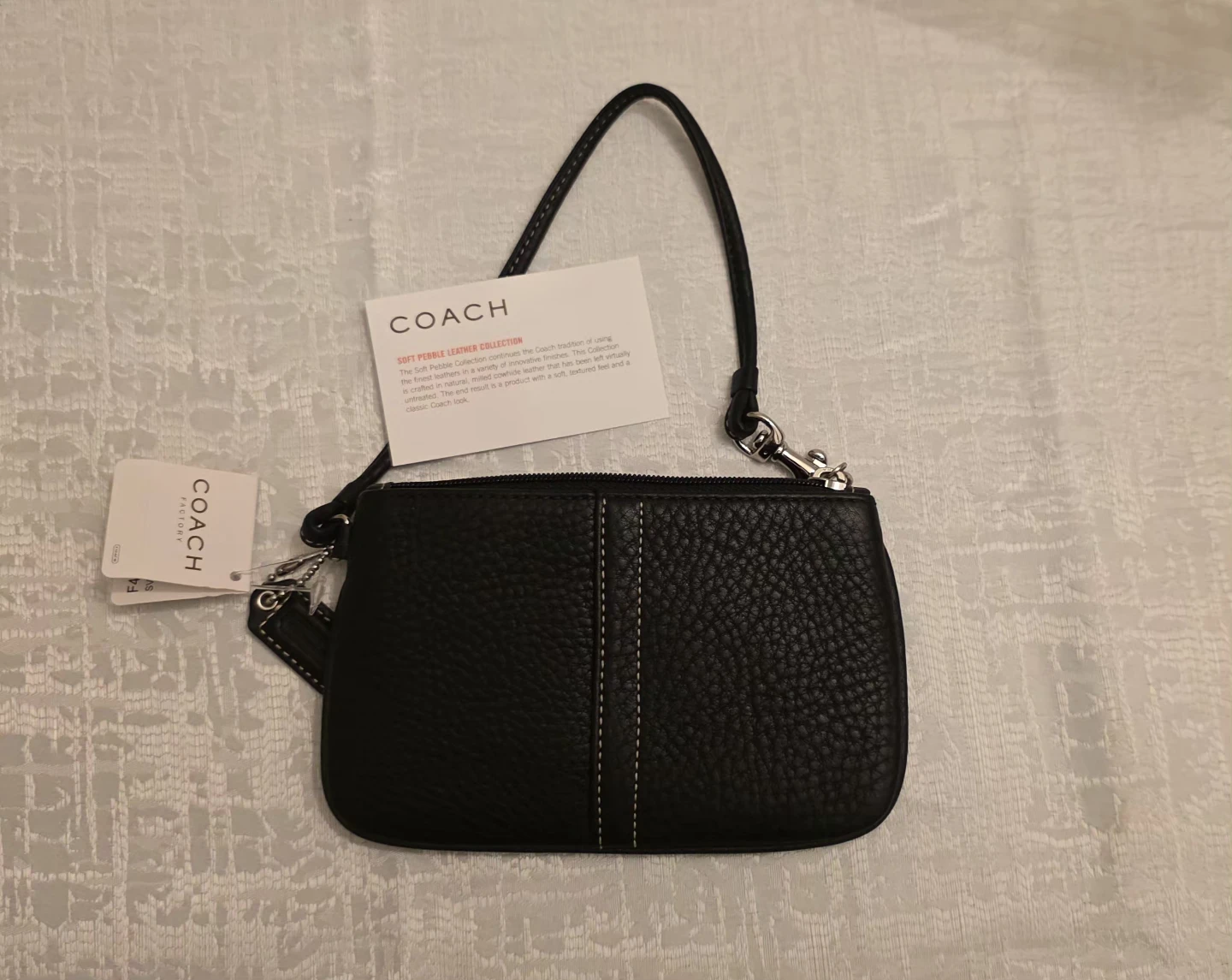 Coach Black Soft Pebble Leather Wristlet ( Mew with tag )