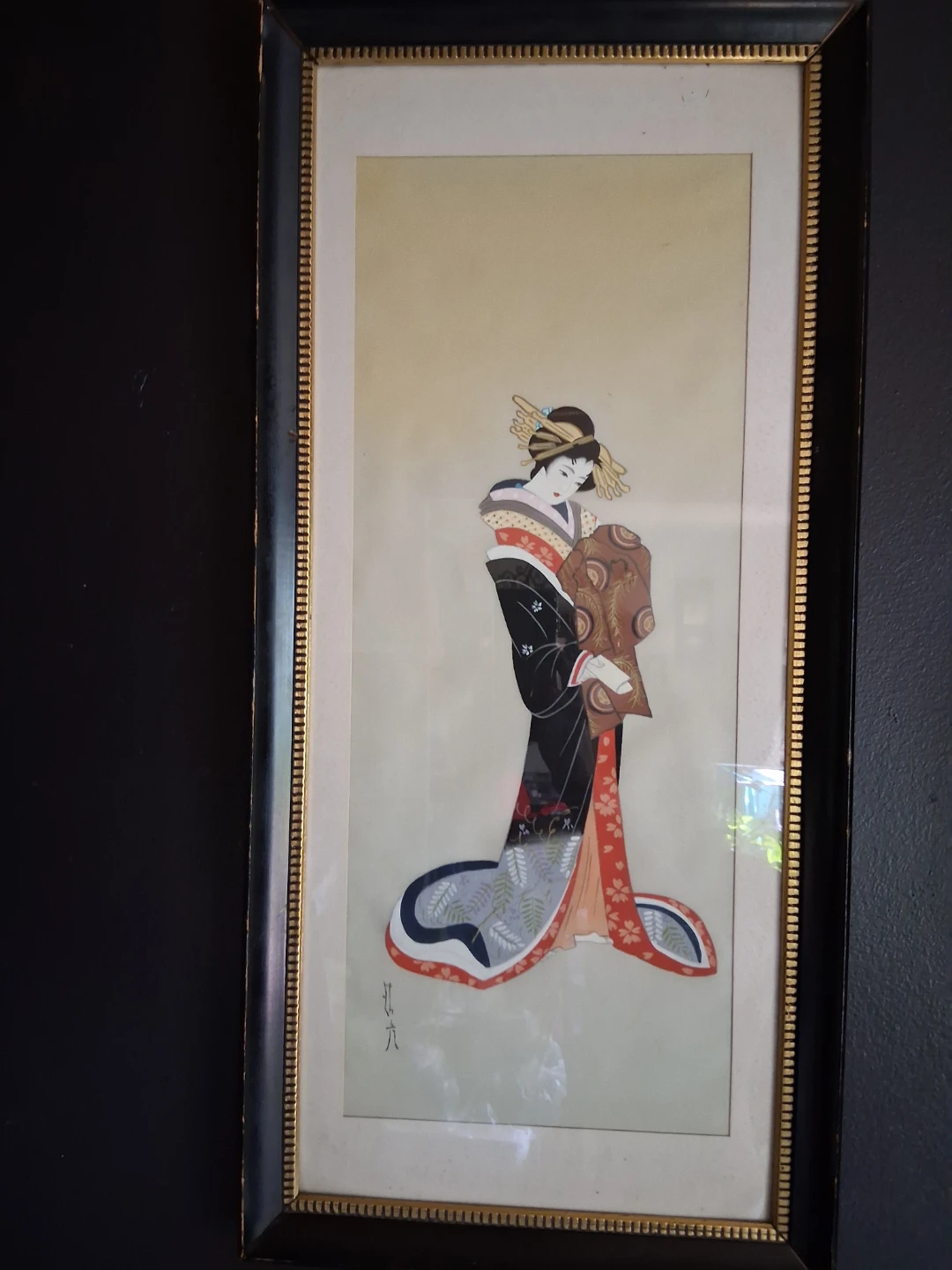 Framed Japanese Geisha original  30x14x 1 1/2