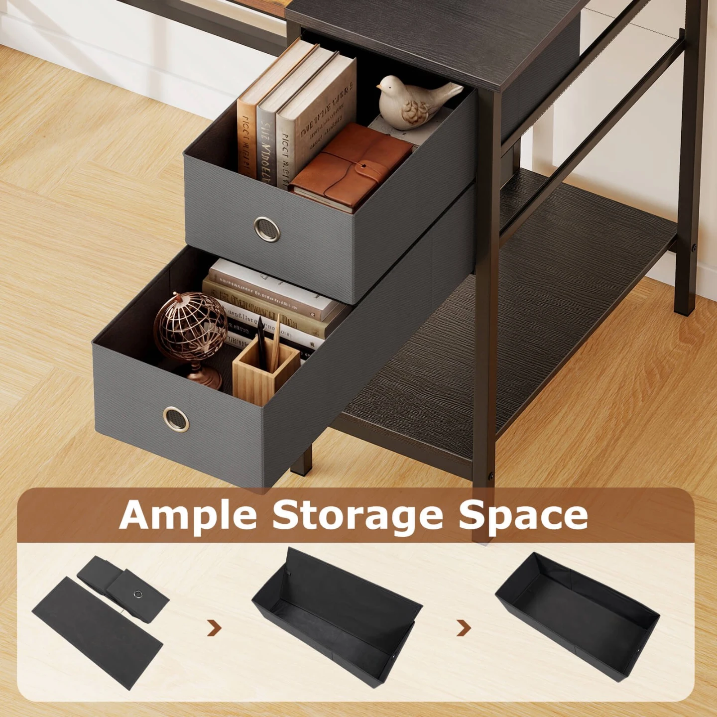 Rustic Wood Grain Desk with 2 Fabric Drawers - photo 4