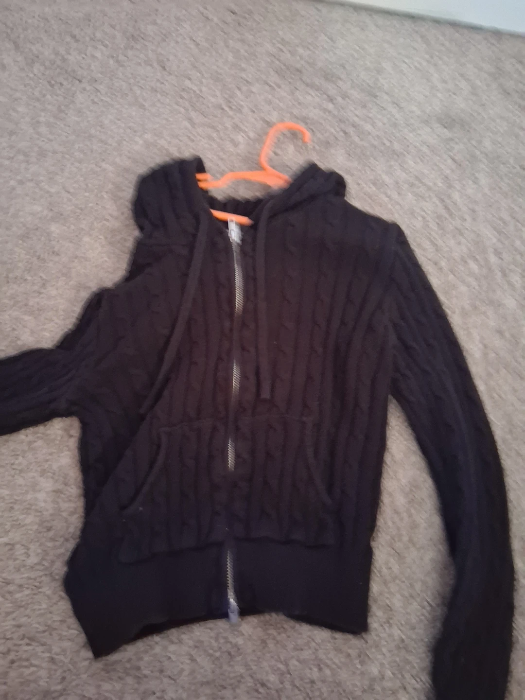 Black Cable Knit Zip-Up Hoodie