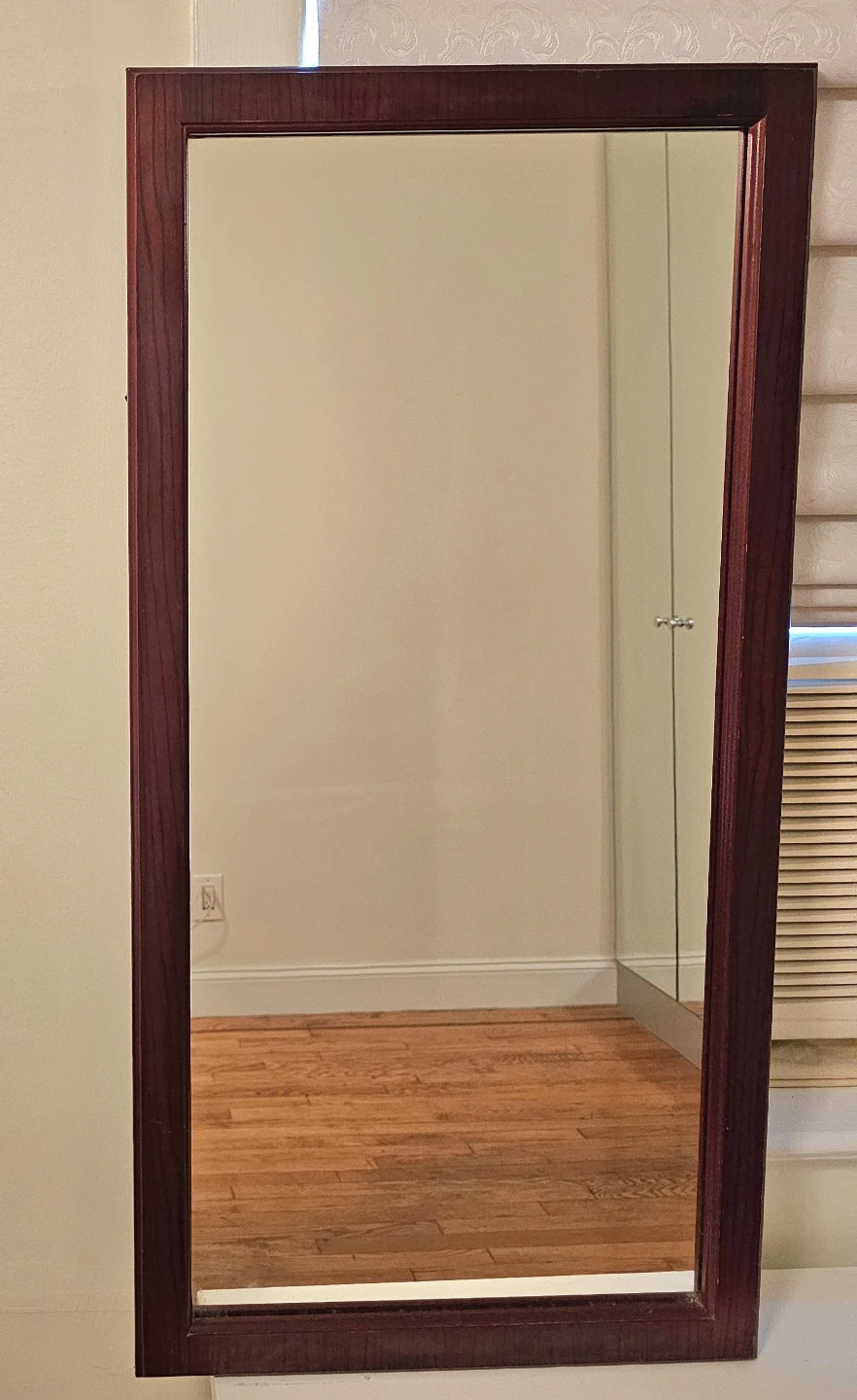 Half-length vertical vintage cherry mahogany mirror