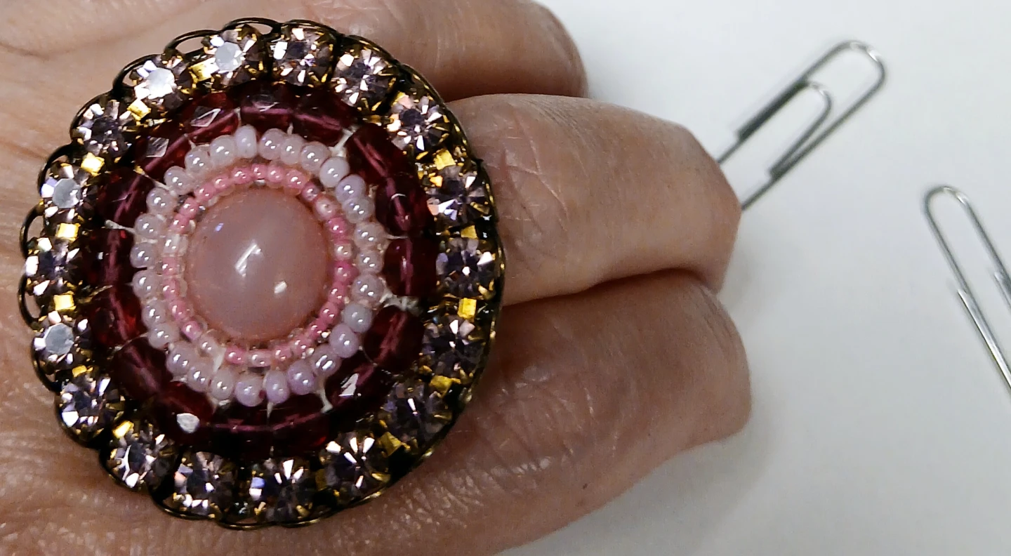 Vintage Pink Beaded large Ring with Rhinestones - photo 2