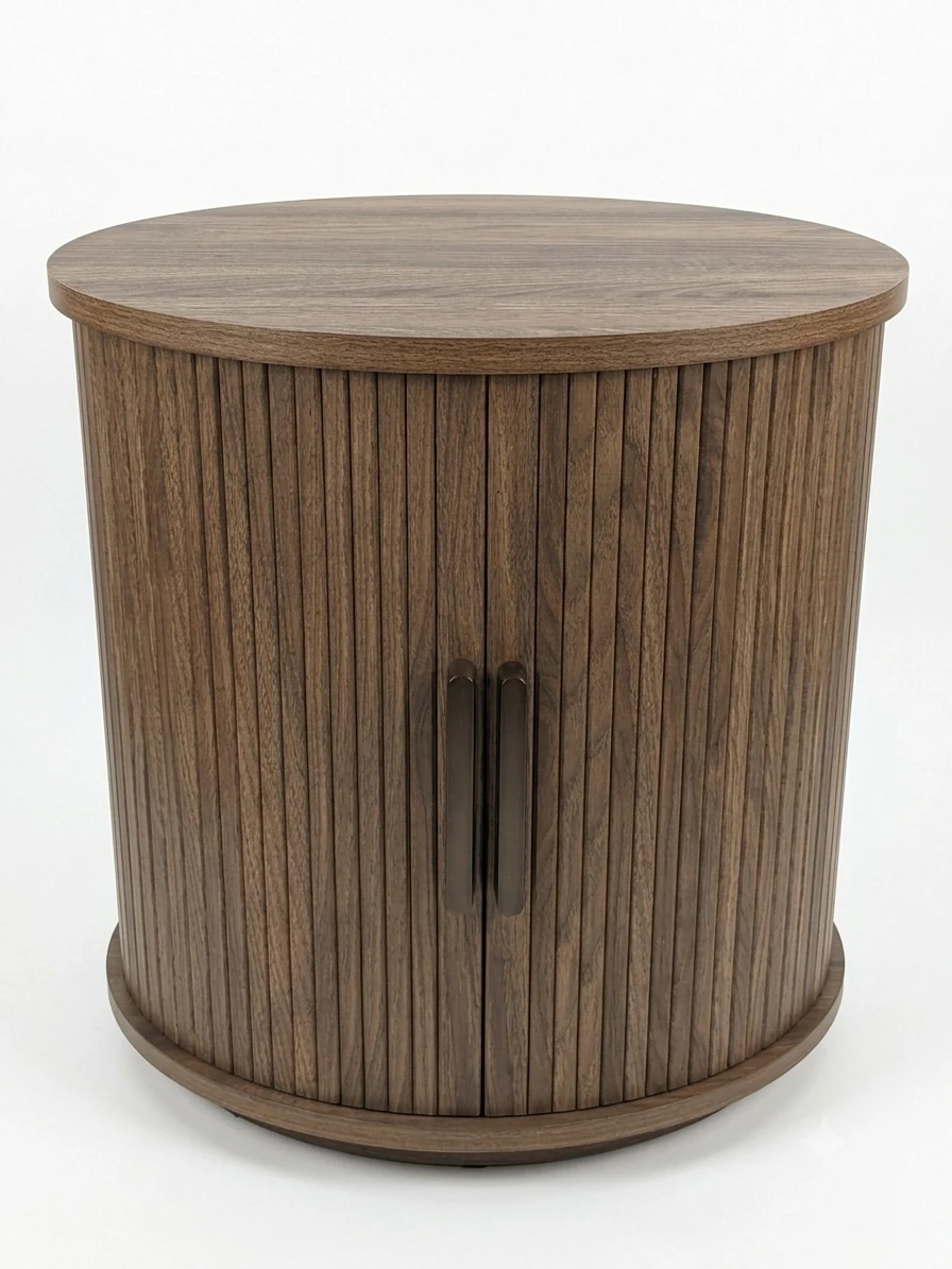 LIKEMET Round Walnut End Side Night Table Brand New