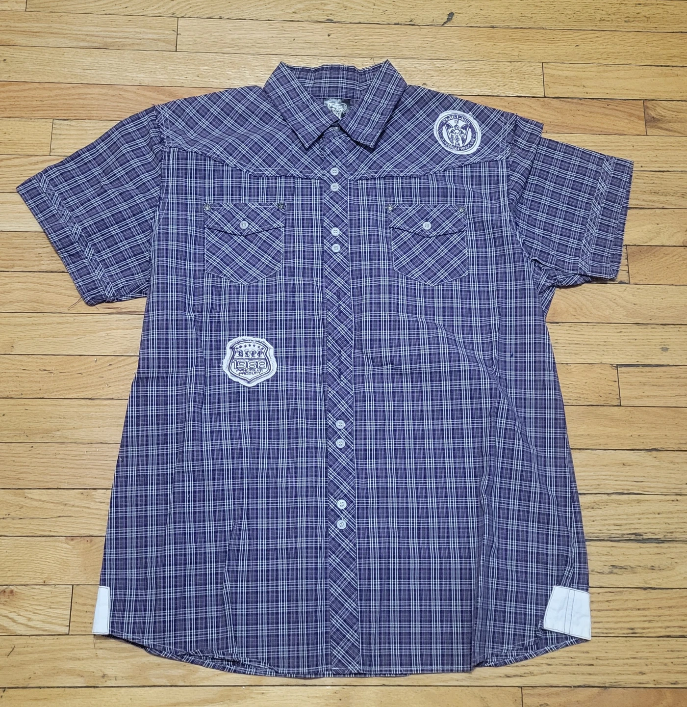 Blue Label Short Sleeve Plaid Button Up Shirt 2X