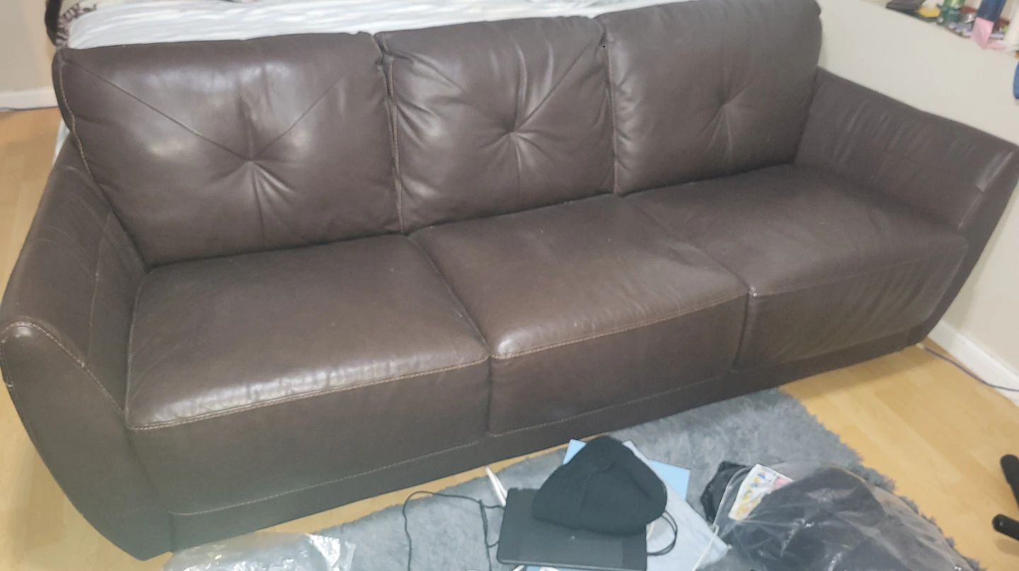 Brown Leather Sofa and Armchair