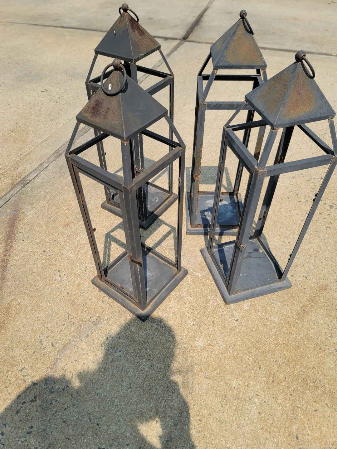 Set of 4 Rustic Metal Lanterns. 24"H x 7" W