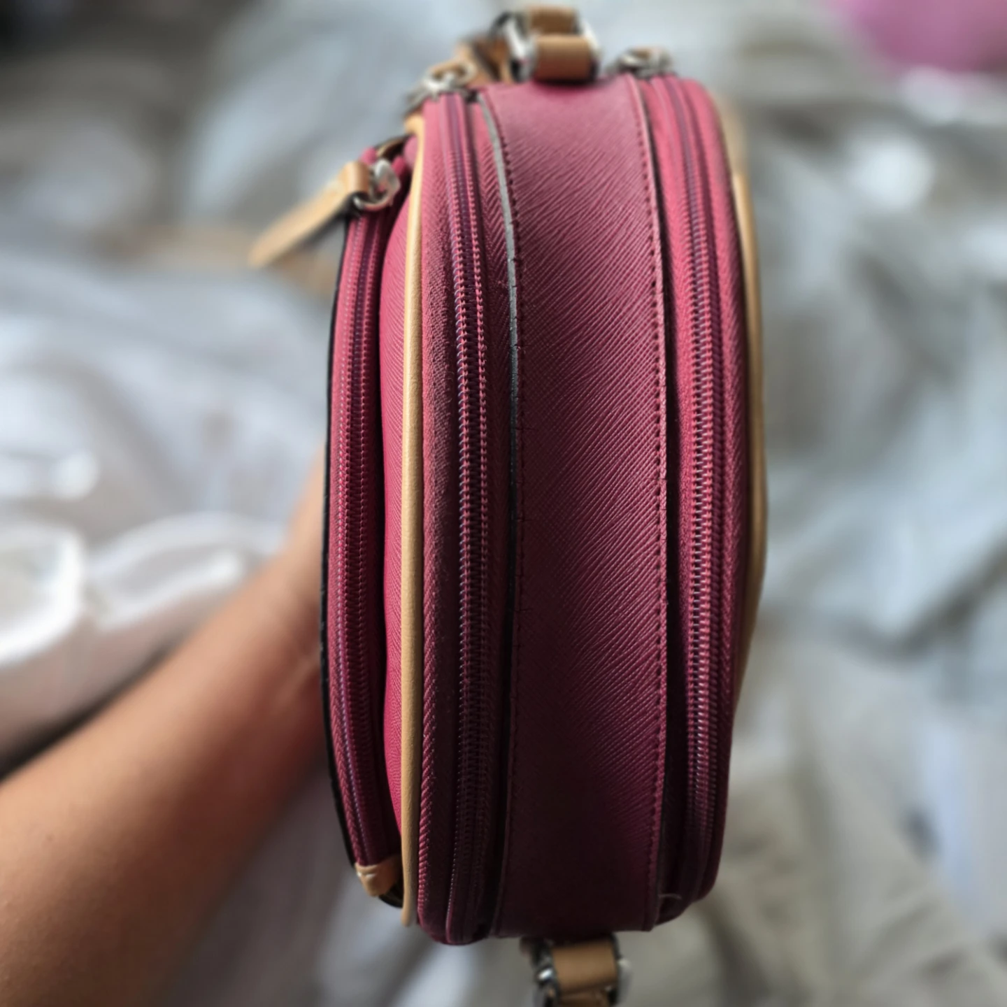 Tan & Burgundy Faux Leather Dome Bag - photo 4