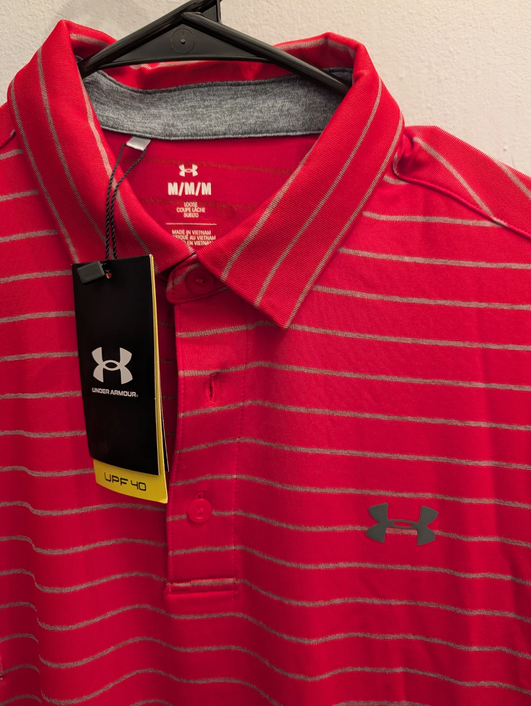 Under Armour Red Striped Polo Shirt M