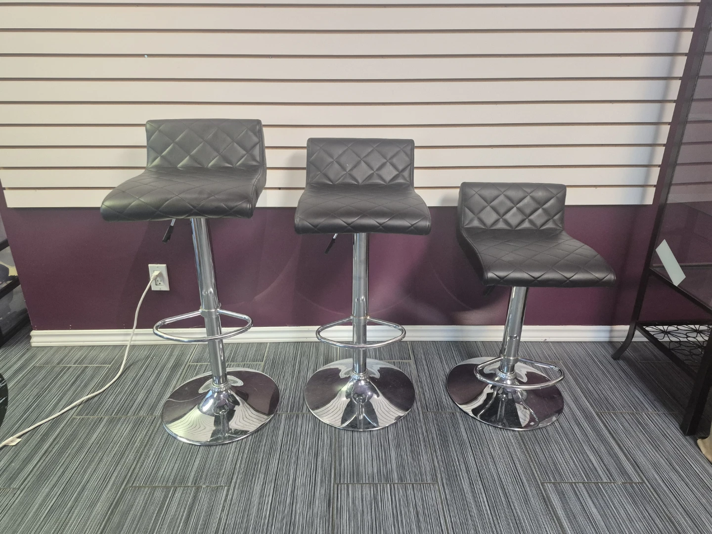 Set of 3 Black Faux Leather Bar Stools