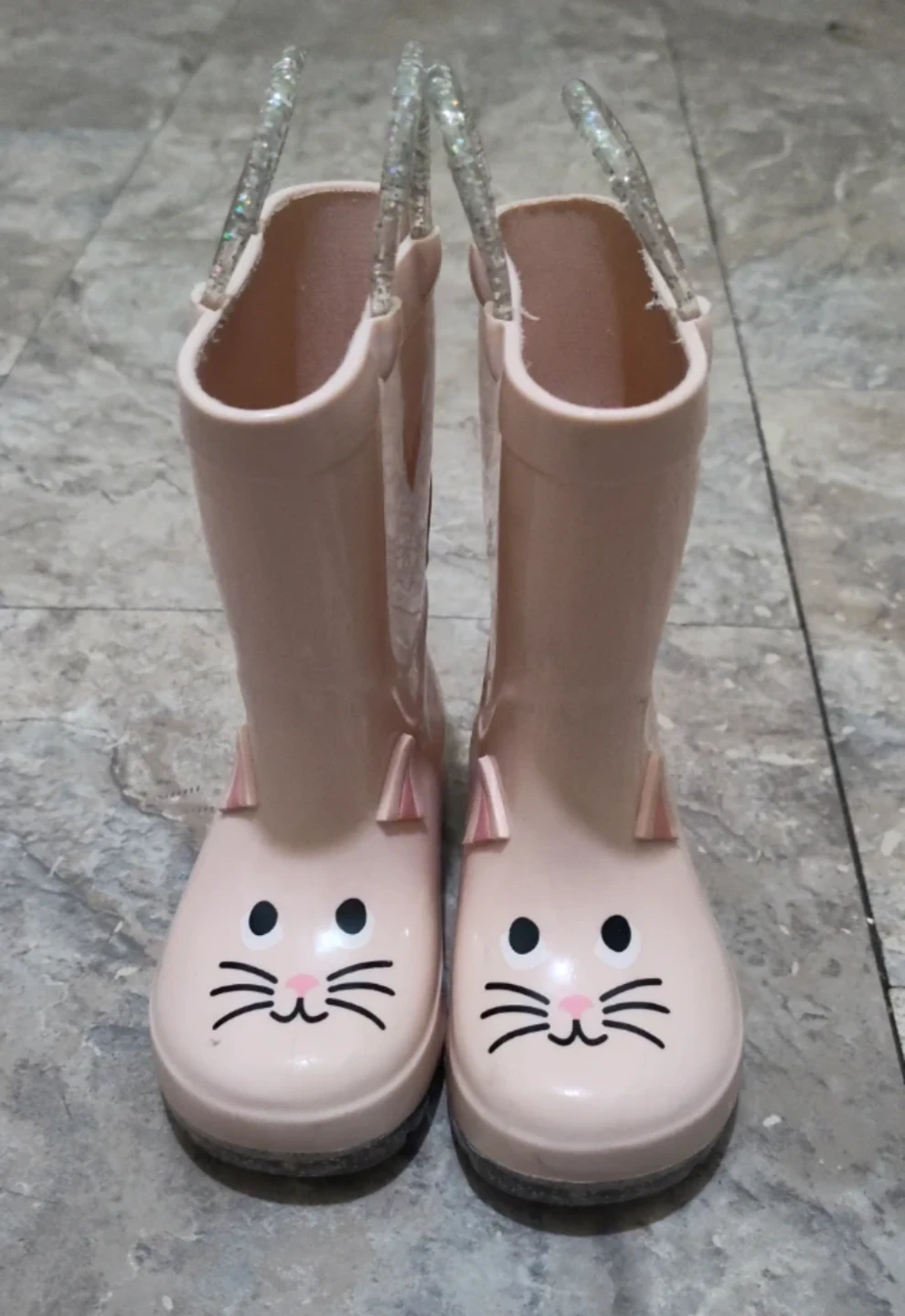 Old Navy Pink Cat Rain Boots with Glitter Handles