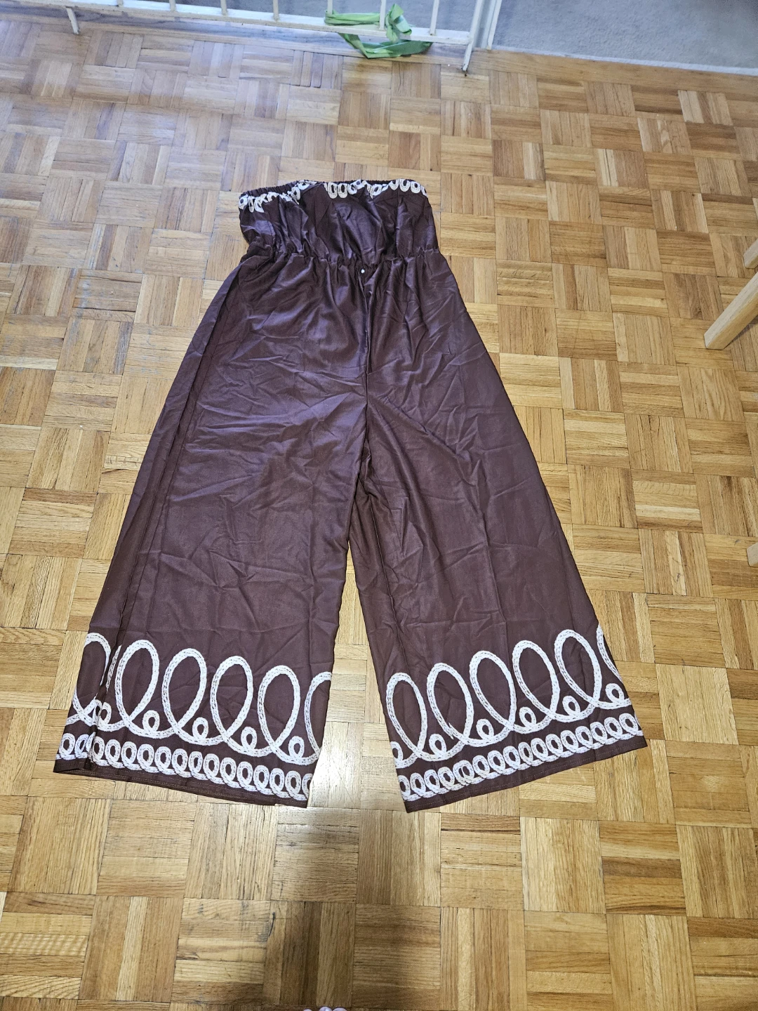 Brown Strapless Jumpsuit with White Embroidery - photo 2